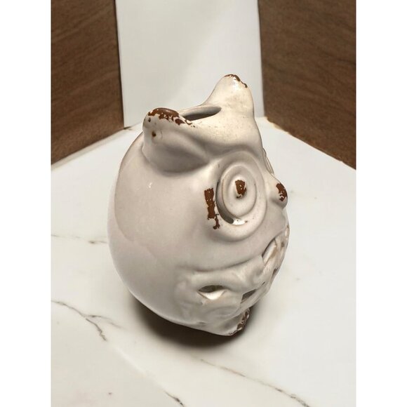 Vintage Ceramic Owl Candle Holder With Distressed Brown & White Finish - Picture 2 of 11
